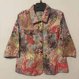 I’m Analogy Women's Floral Textured Button-Up Jacket 3/4 Sleeve Size XL